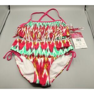 Kanu Surf Girls' Big Beach Sport Fringe 2-Piece Bikini, Kelly Pink, Size 12